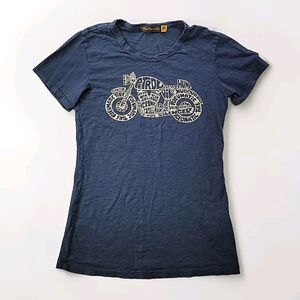 Johnson Motors Inc. Women's M Navy Graphic Tee Motorcycle Slub Cotton T Shirt SS